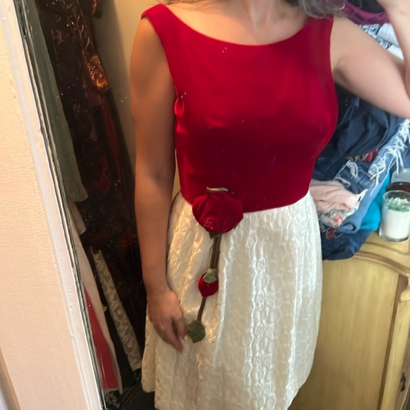 STUNNING VINTAGE VELVET ROSE DRESS - Picture 8 of 8